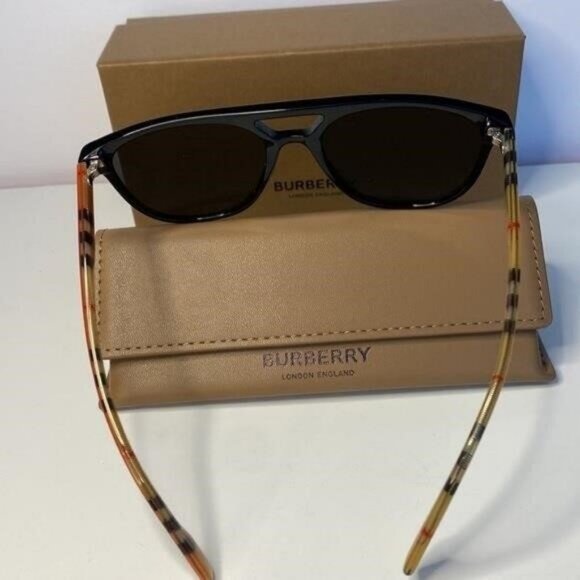 Authentic- New - Burberry Men's Black/Light Havana Square Sunglasses 56mm - Picture 5 of 8
